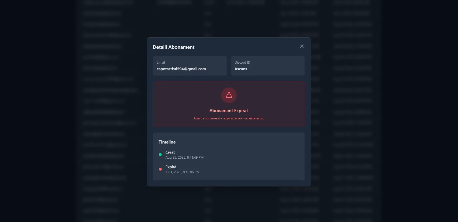 Captură CRM Subscripții